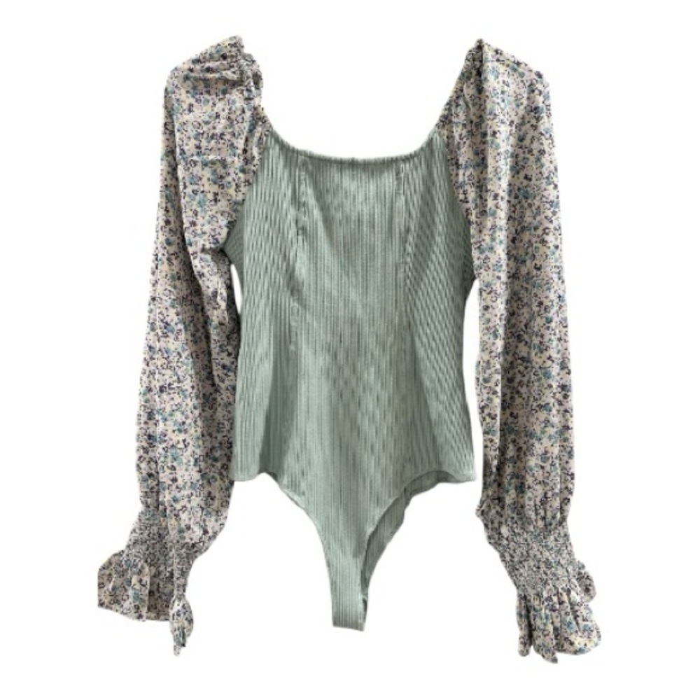 Heyson Ribbed Floral Sleeve Bodysuit Size S - Picture 4 of 5